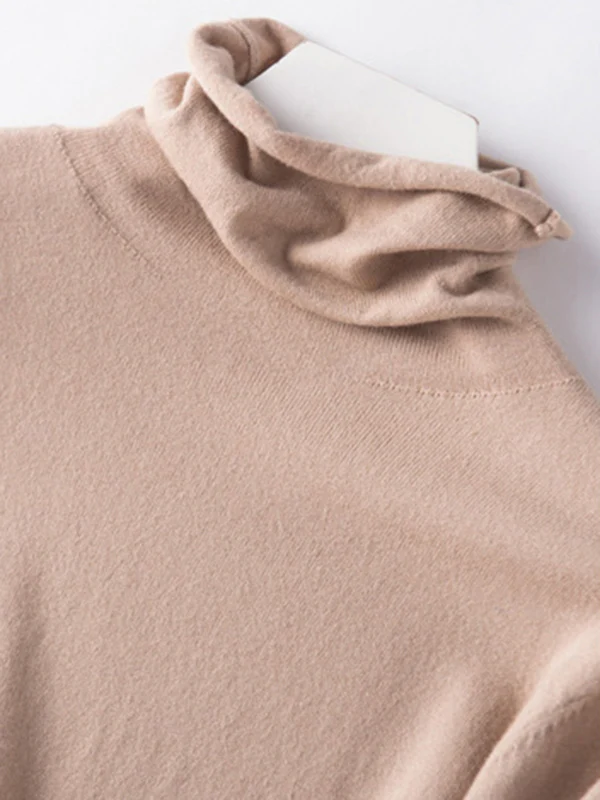 Simple Loose Long Sleeves Solid Color High-Neck Sweater Tops - Image 29