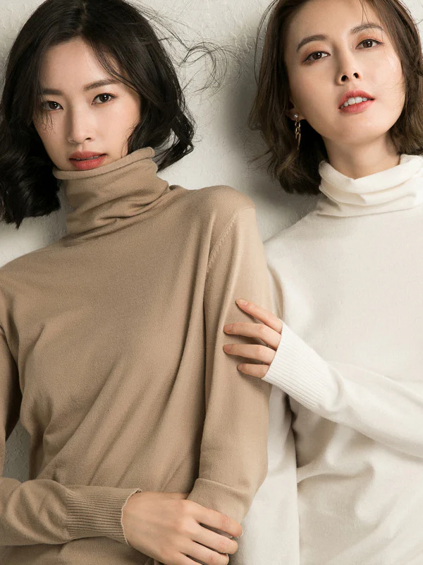 Simple Loose Long Sleeves Solid Color High-Neck Sweater Tops - Image 3