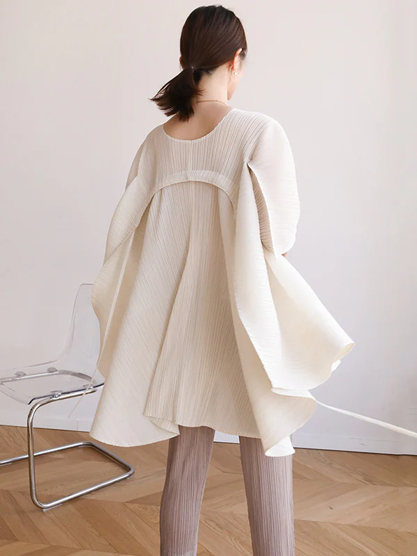 Simple Loose Long Sleeves Tied Pleated Solid Color Round-Neck T-Shirts Tops - Image 10