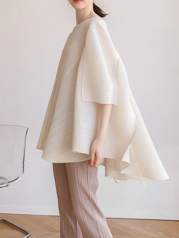 Simple Loose Long Sleeves Tied Pleated Solid Color Round-Neck T-Shirts Tops - Image 9