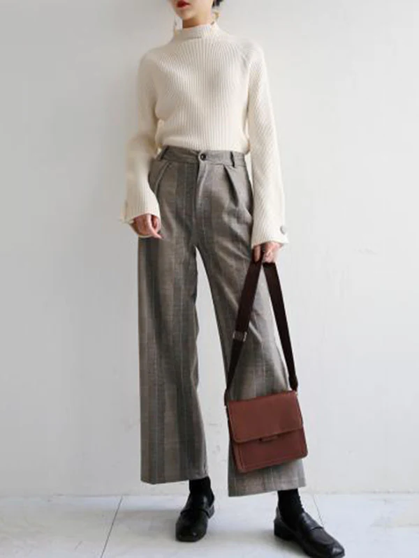 Simple Loose Solid Color High-Neck Sweater - Image 12