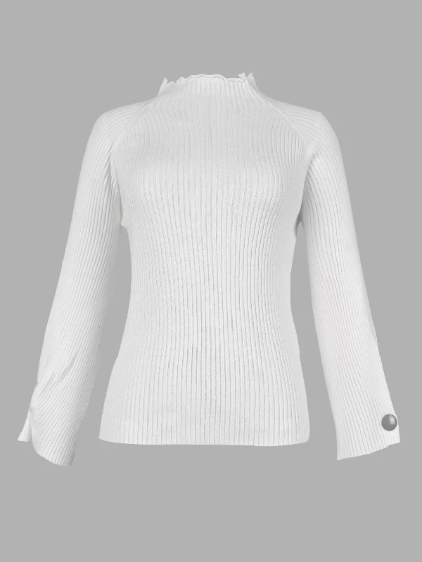 Simple Loose Solid Color High-Neck Sweater - Image 13