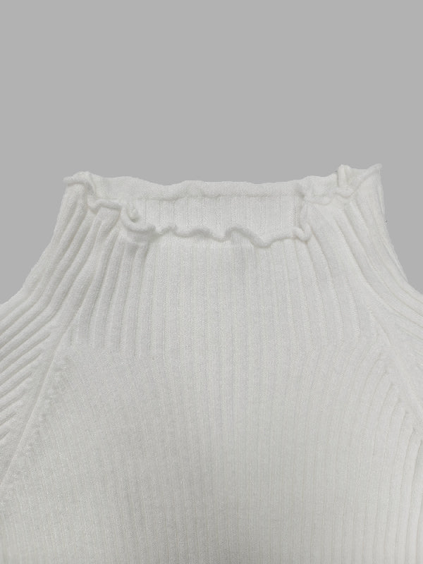 Simple Loose Solid Color High-Neck Sweater - Image 16