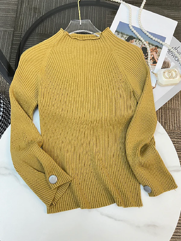 Simple Loose Solid Color High-Neck Sweater - Image 21