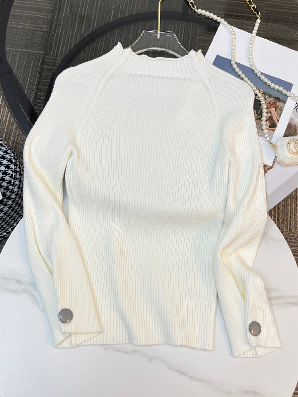 Simple Loose Solid Color High-Neck Sweater - Image 22