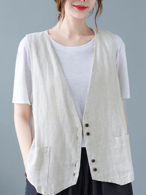 Simple Loose V-Neck Solid Color Vest - Image 10