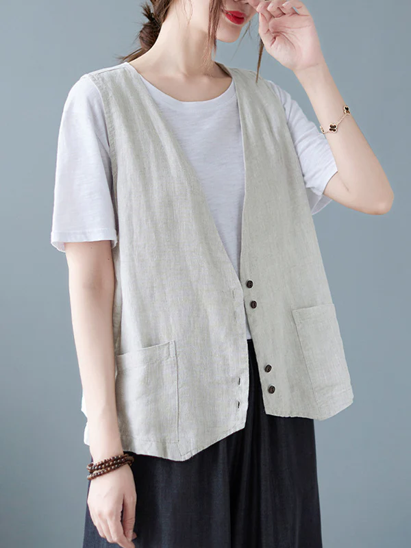 Simple Loose V-Neck Solid Color Vest - Image 11