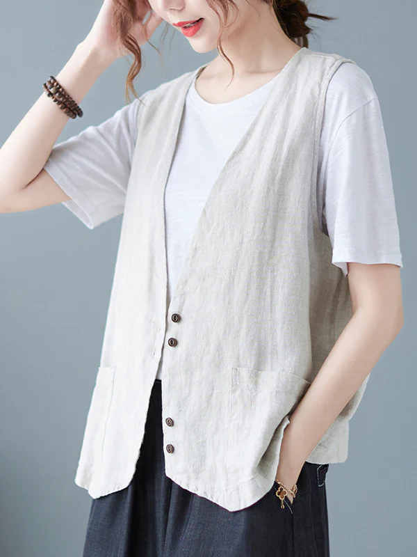 Simple Loose V-Neck Solid Color Vest - Image 12