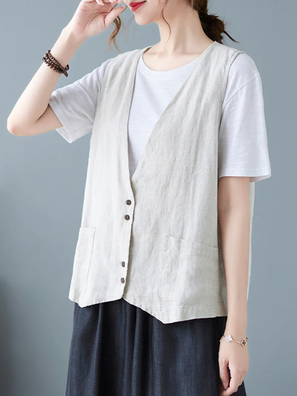 Simple Loose V-Neck Solid Color Vest - Image 13