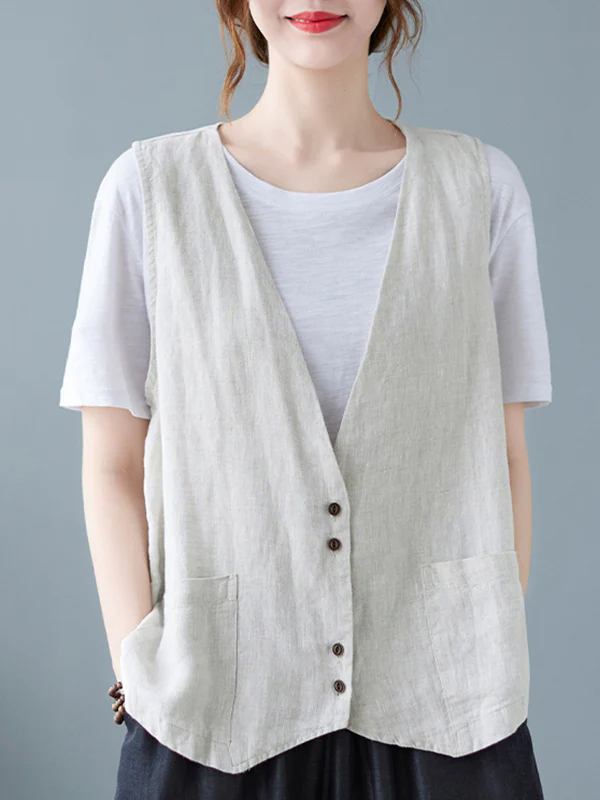 Simple Loose V-Neck Solid Color Vest - Image 2