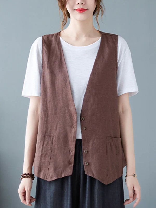 Simple Loose V-Neck Solid Color Vest - Image 4