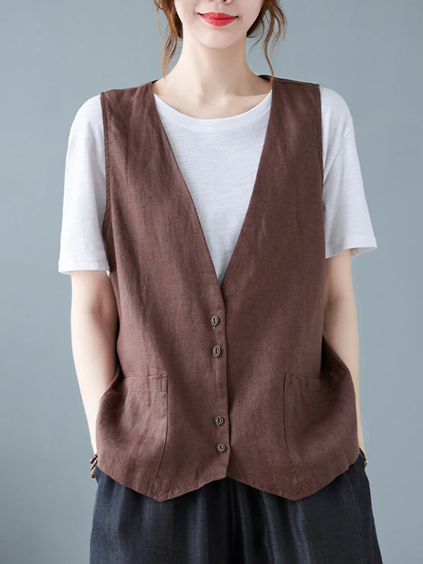 Simple Loose V-Neck Solid Color Vest - Image 5