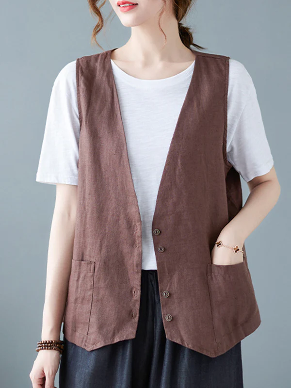 Simple Loose V-Neck Solid Color Vest - Image 6