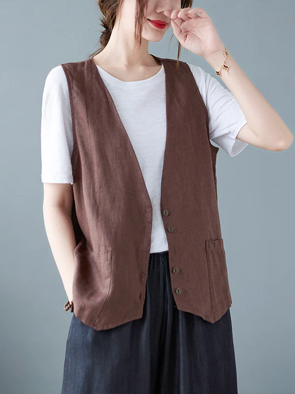 Simple Loose V-Neck Solid Color Vest - Image 7