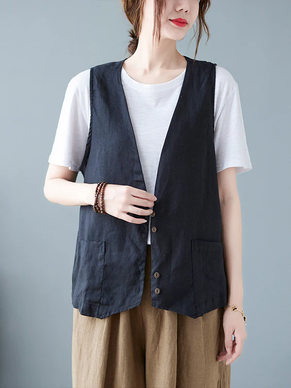Simple Loose V-Neck Solid Color Vest - Image 8