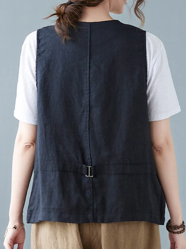 Simple Loose V-Neck Solid Color Vest - Image 9