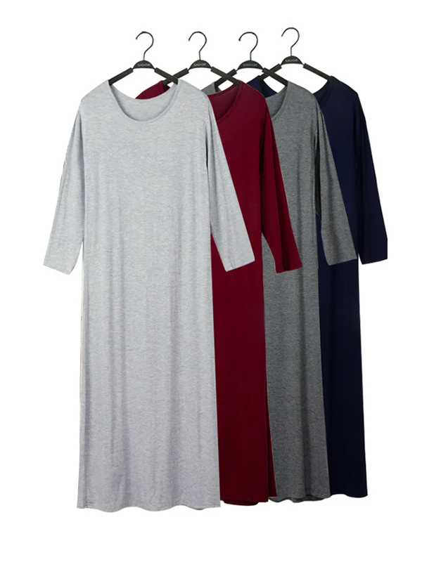 Simple Modal Solid Color Round-Neck Long Sleeves Midi Dress - Image 13