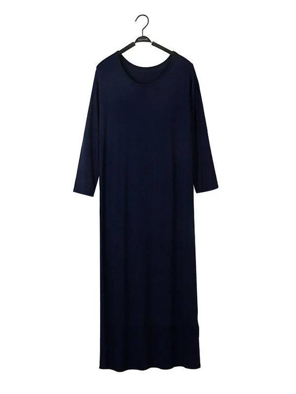 Simple Modal Solid Color Round-Neck Long Sleeves Midi Dress - Image 15