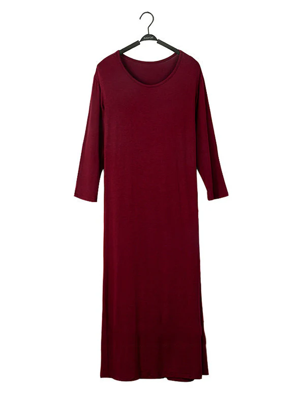 Simple Modal Solid Color Round-Neck Long Sleeves Midi Dress - Image 16