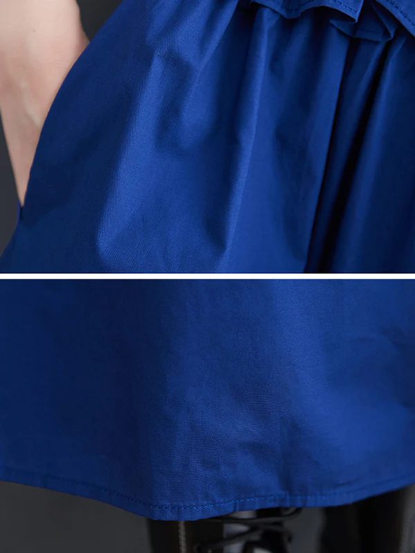 Simple Short Sleeves Loose Buttoned Falbala Split-Joint Solid Color Midi Shirt Dress - Image 11