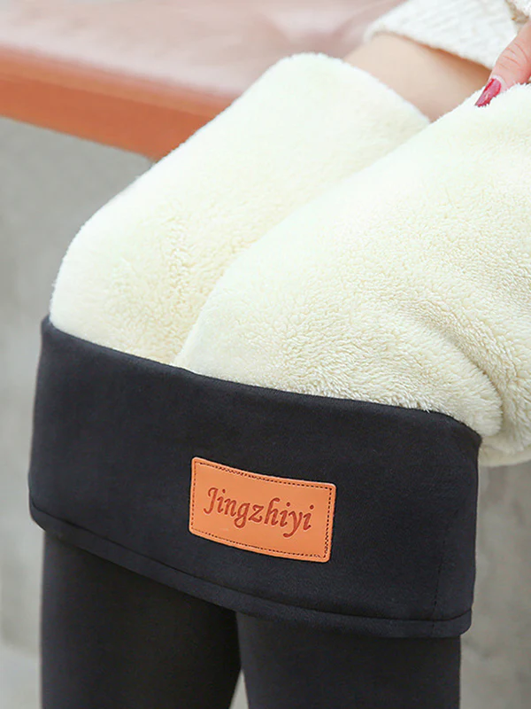 Simple Skinny Leg Keep Warm Solid Color With Velvet Leggings - Image 2