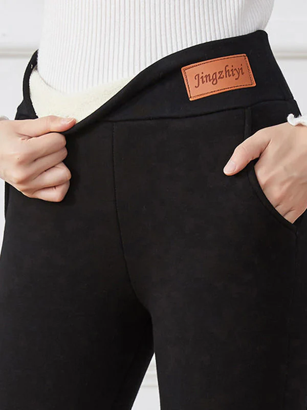Simple Skinny Leg Keep Warm Solid Color With Velvet Leggings - Image 3