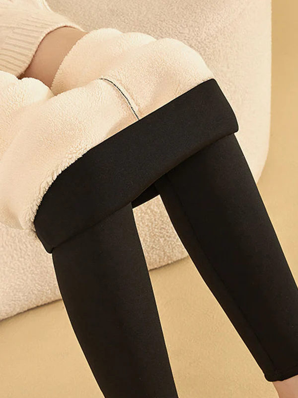 Simple Skinny Leg Keep Warm Solid Color With Velvet Leggings - Image 6