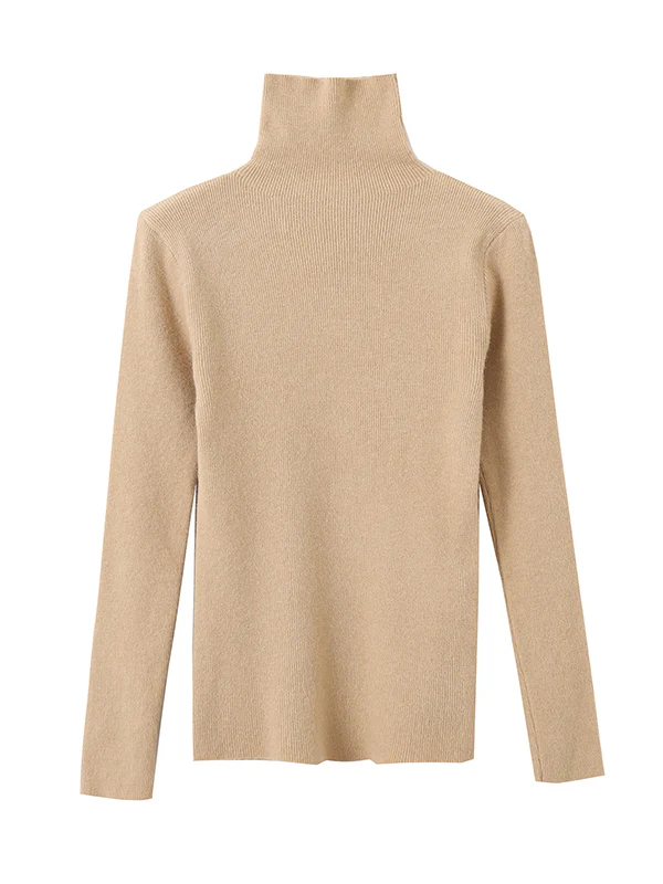 Simple Skinny Long Sleeves Solid Color High-Neck Pullovers - Image 16