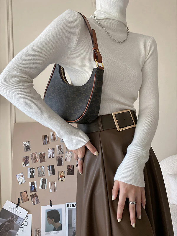 Simple Skinny Long Sleeves Solid Color High-Neck Pullovers - Image 2