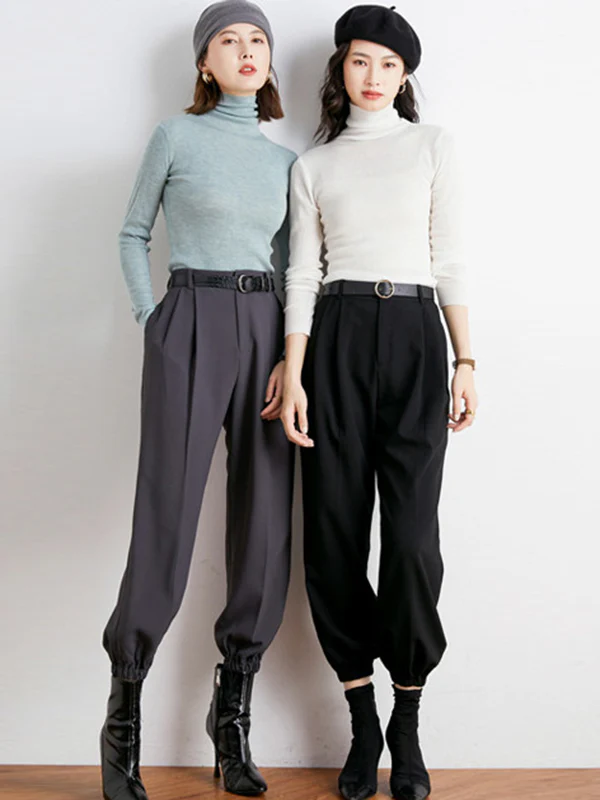 Simple Skinny Long Sleeves Solid Color High-Neck Sweater Tops Pullovers - Image 13