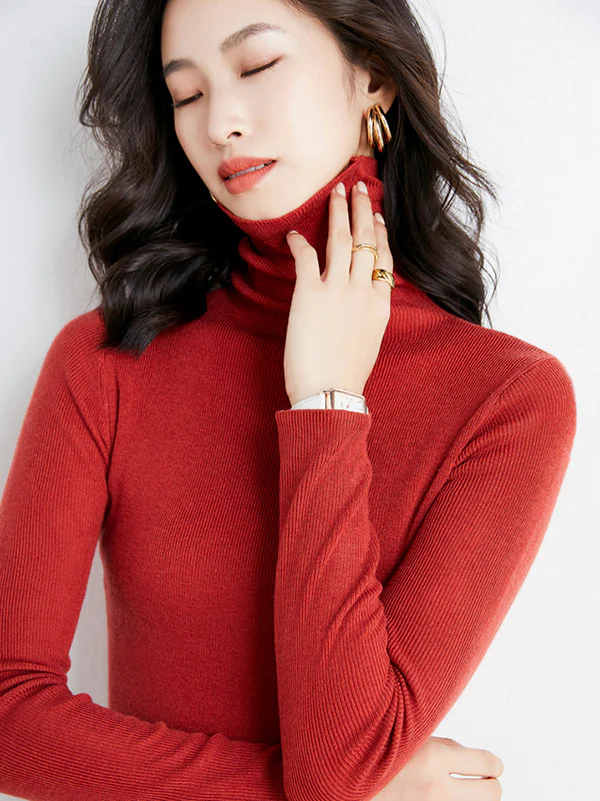 Simple Skinny Long Sleeves Solid Color High-Neck Sweater Tops Pullovers - Image 31