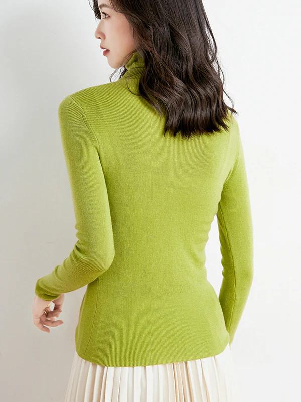 Simple Skinny Long Sleeves Solid Color High-Neck Sweater Tops Pullovers - Image 37