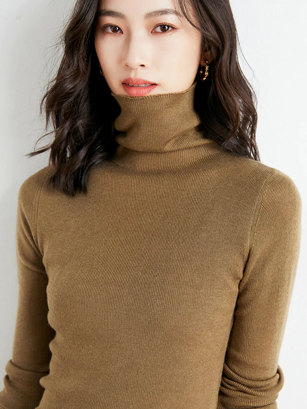 Simple Skinny Long Sleeves Solid Color High-Neck Sweater Tops Pullovers - Image 41