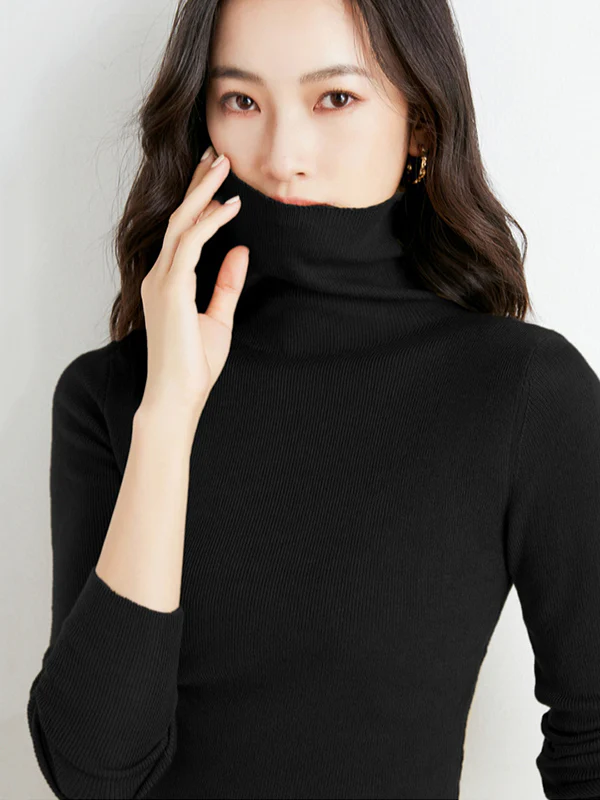 Simple Skinny Long Sleeves Solid Color High-Neck Sweater Tops Pullovers - Image 45