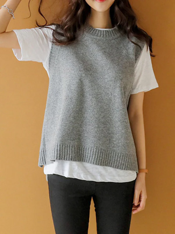 Simple Sleeveless Loose Buttoned Solid Color Round-Neck Sweater Vest Outerwear - Image 16