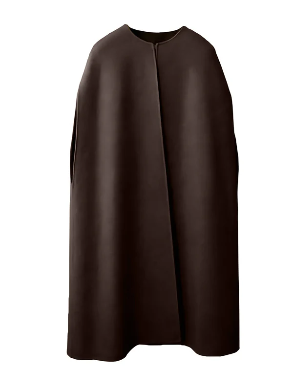 Simple Sleeveless Solid Color Round-Neck Cape Outerwear - Image 10