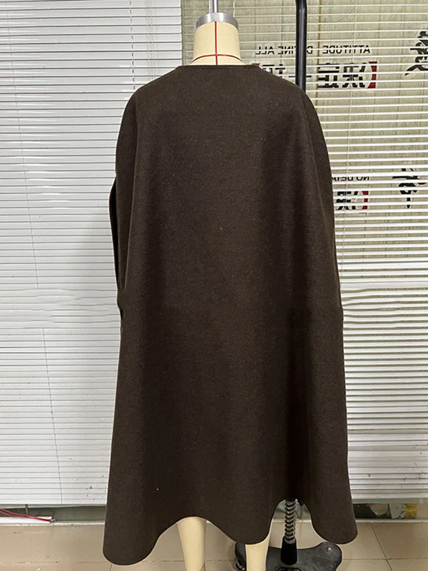 Simple Sleeveless Solid Color Round-Neck Cape Outerwear - Image 13