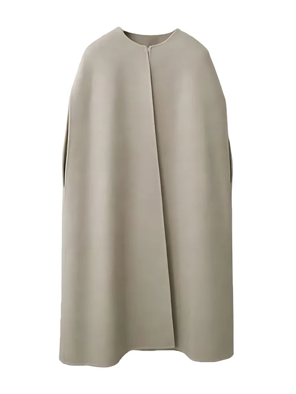Simple Sleeveless Solid Color Round-Neck Cape Outerwear - Image 9