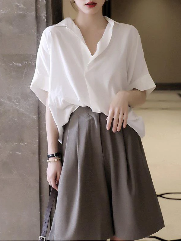 Simple Solid Color Batwing Sleeves Blouse - Image 2
