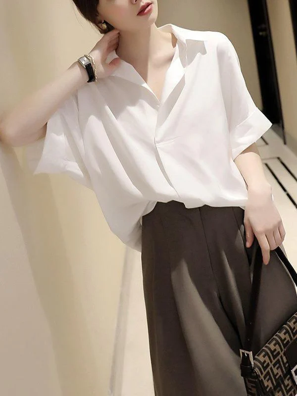 Simple Solid Color Batwing Sleeves Blouse - Image 3