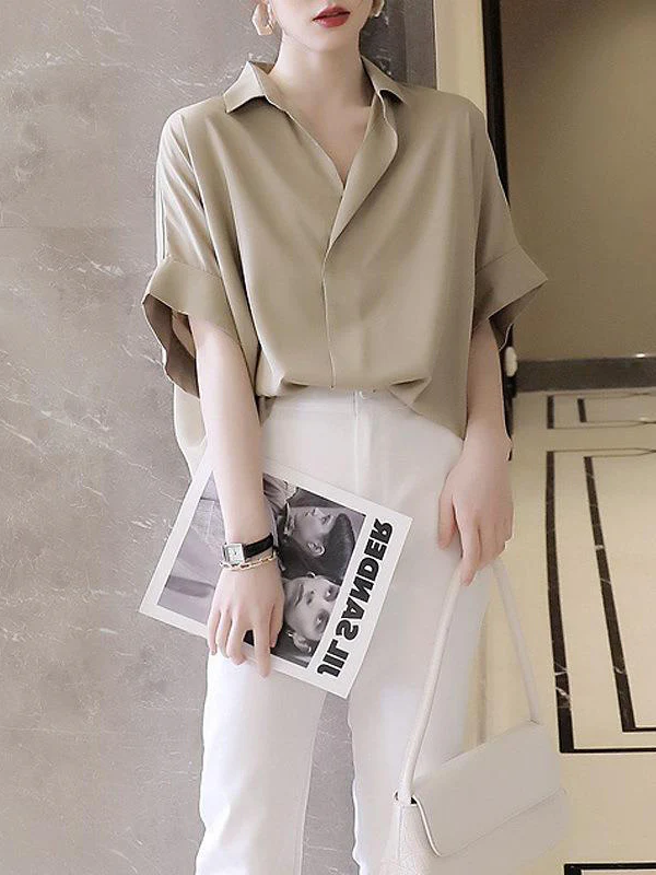 Simple Solid Color Batwing Sleeves Blouse - Image 4