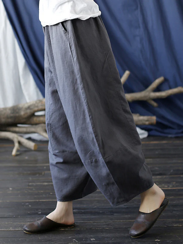 Simple Solid Color Elasticity Waisted Wide Leg Pants - Image 10
