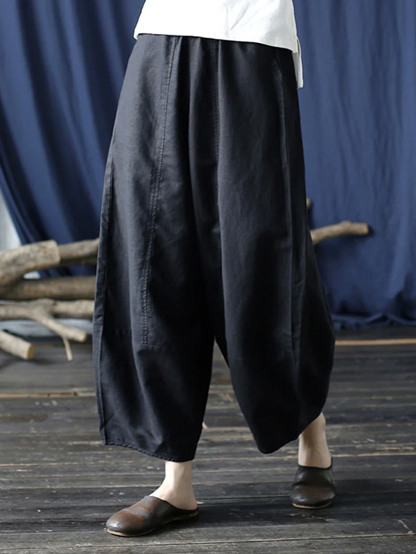 Simple Solid Color Elasticity Waisted Wide Leg Pants - Image 11