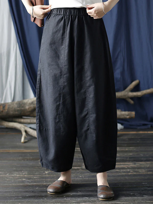 Simple Solid Color Elasticity Waisted Wide Leg Pants - Image 12