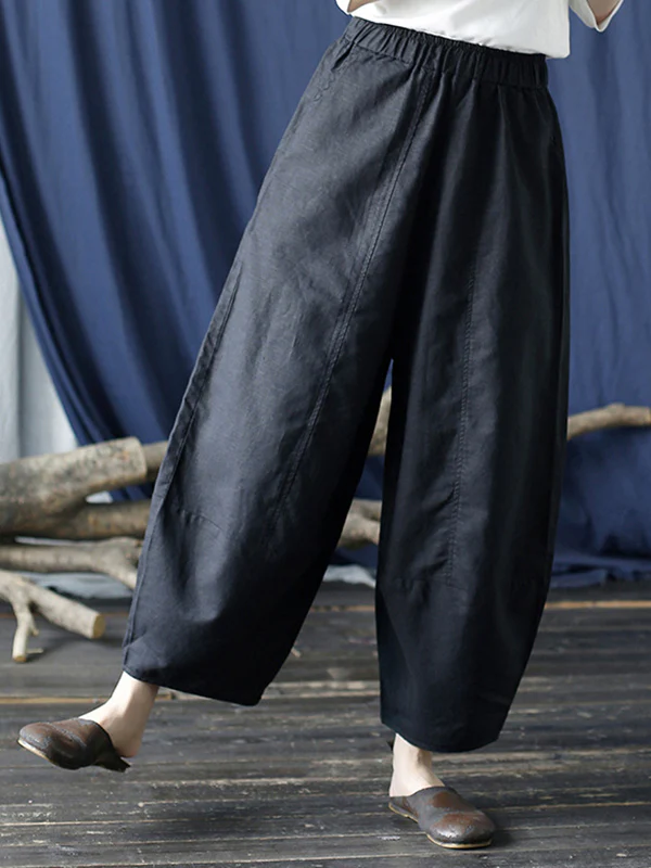 Simple Solid Color Elasticity Waisted Wide Leg Pants - Image 13