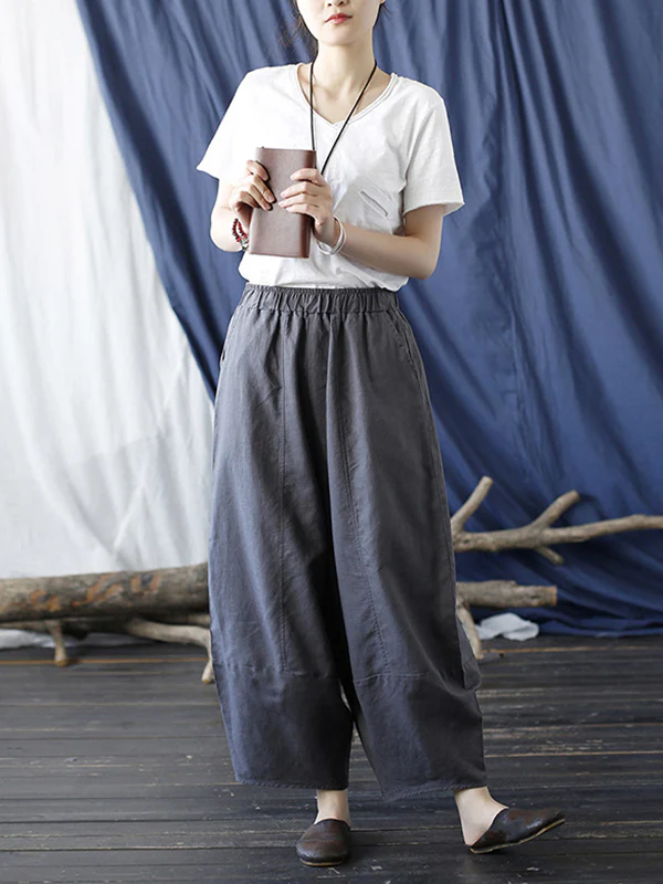 Simple Solid Color Elasticity Waisted Wide Leg Pants - Image 17