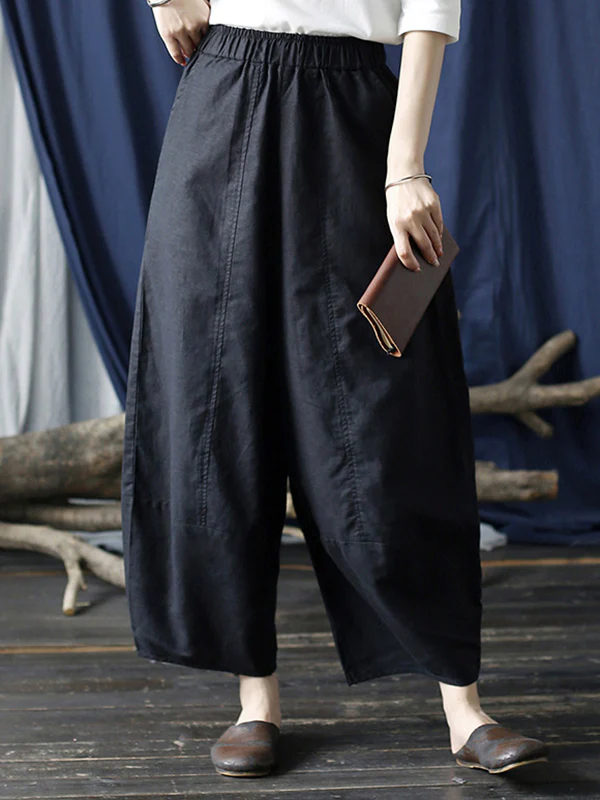 Simple Solid Color Elasticity Waisted Wide Leg Pants - Image 2