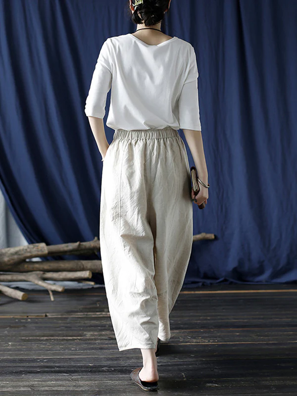 Simple Solid Color Elasticity Waisted Wide Leg Pants - Image 21