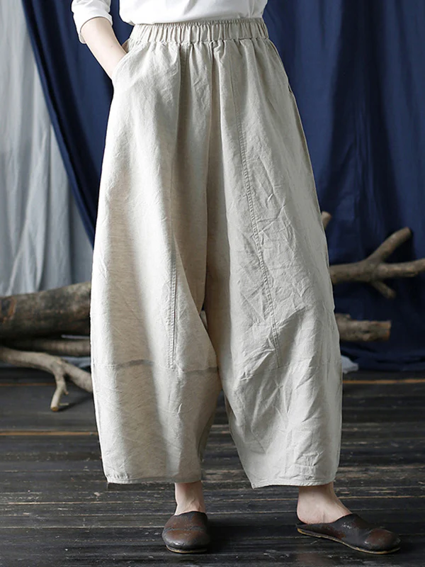 Simple Solid Color Elasticity Waisted Wide Leg Pants - Image 3