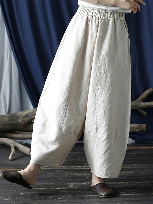 Simple Solid Color Elasticity Waisted Wide Leg Pants - Image 4